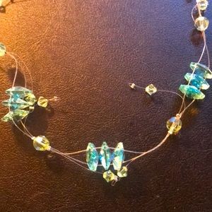 Crystal Aqua a blue irredesent necklace bracelet & earring set HANDMADE..